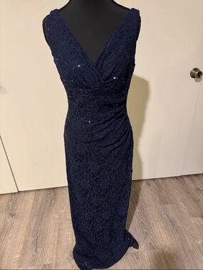 Lauren Ralph Lauren Navy Lace Sequin Evening Gown
